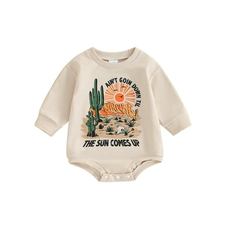 

Bslissey 3M 6M 12M 18M Baby Boys Girls Sweatshirt Romper Long Sleeve Letter Cow Head Sun Print Jumpsuit Newborn Casual Crew Neck Bodysuit Infant Western Style Clothes