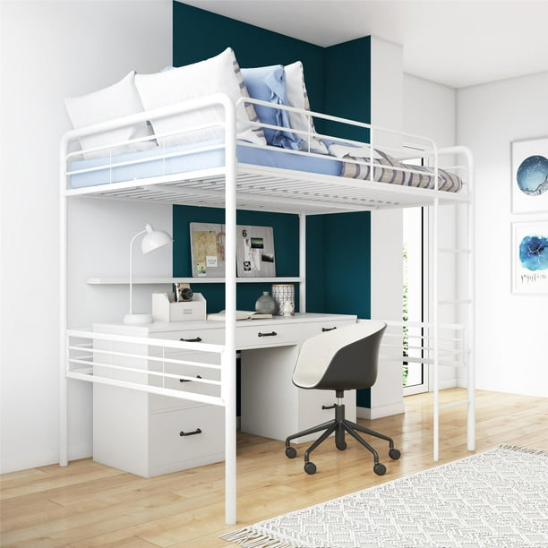 Dhp Full Metal Loft Bed White, Ikea Loft Bed With Desk Measurements In Inches
