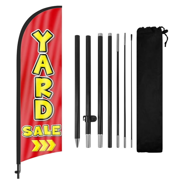 QSUM Yard Sale Feather Flag with Flag Pole Kit and Ground Spike, 8.2FT Yard Sale Windless Flag Banner Sign Business for Outdoor Advertising