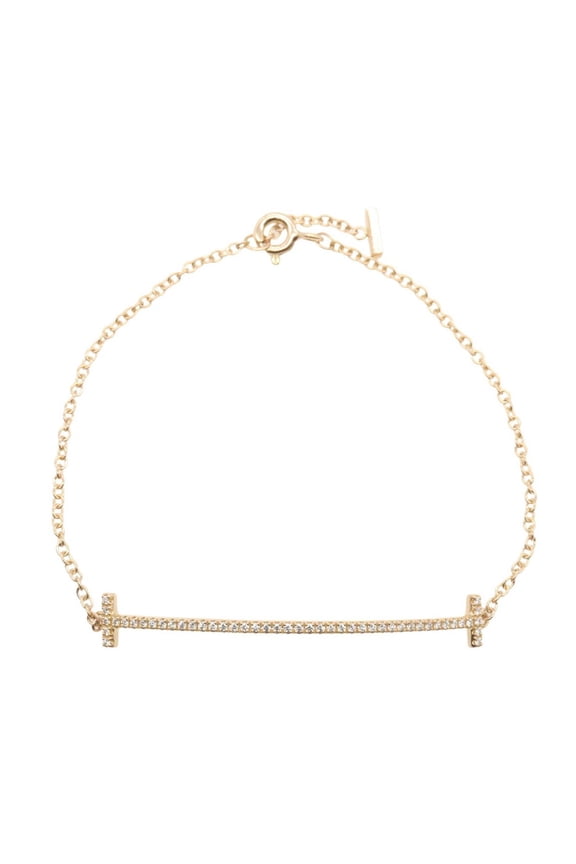 Pre-Owned Tiffany & Co. T Smile Diamond Bracelet, Medium Size, 18K Pink Gold (PG), Diamond,...