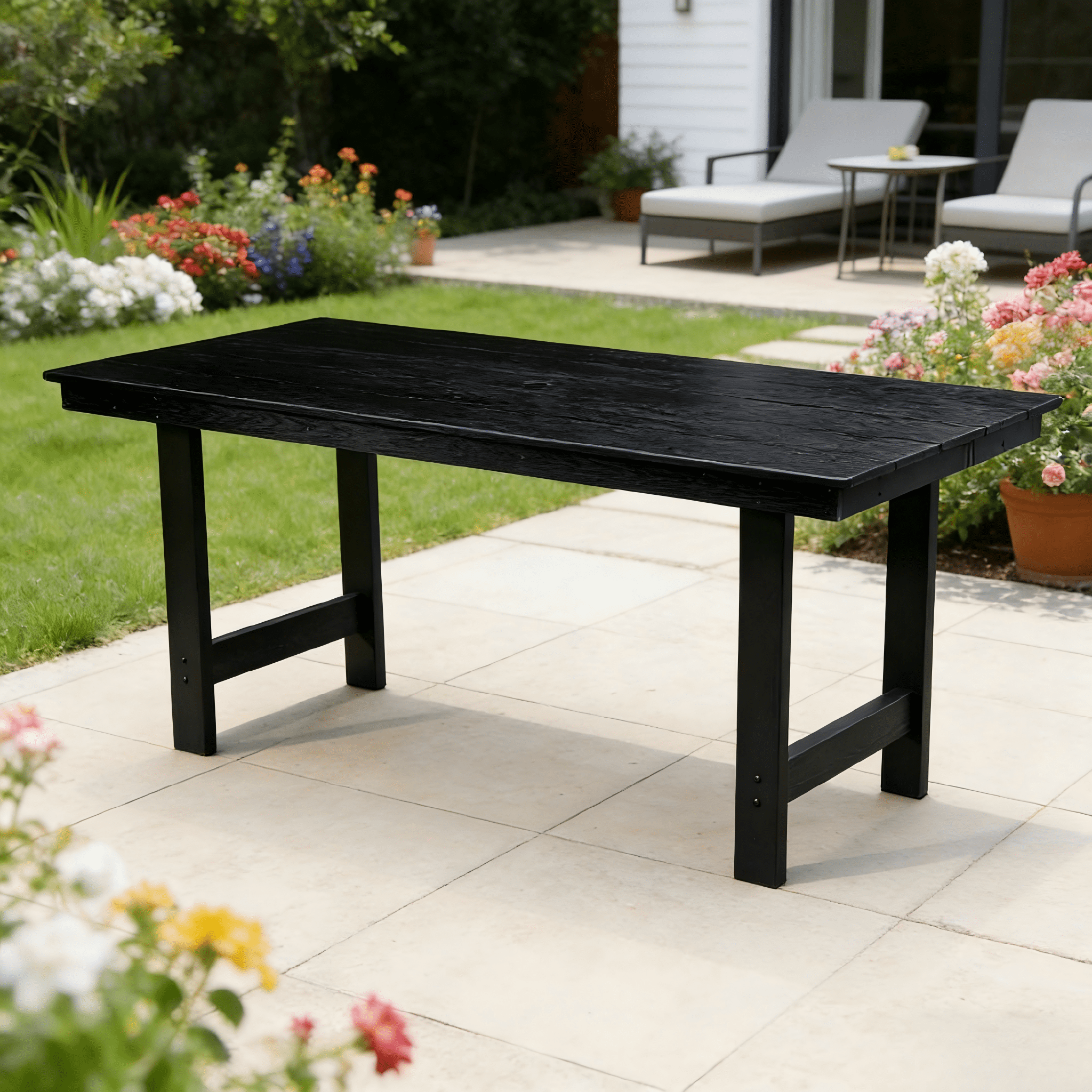 Family Dining Table, 4-6 Person Large Table for Garden Backyard Outdoor Gathering, Black