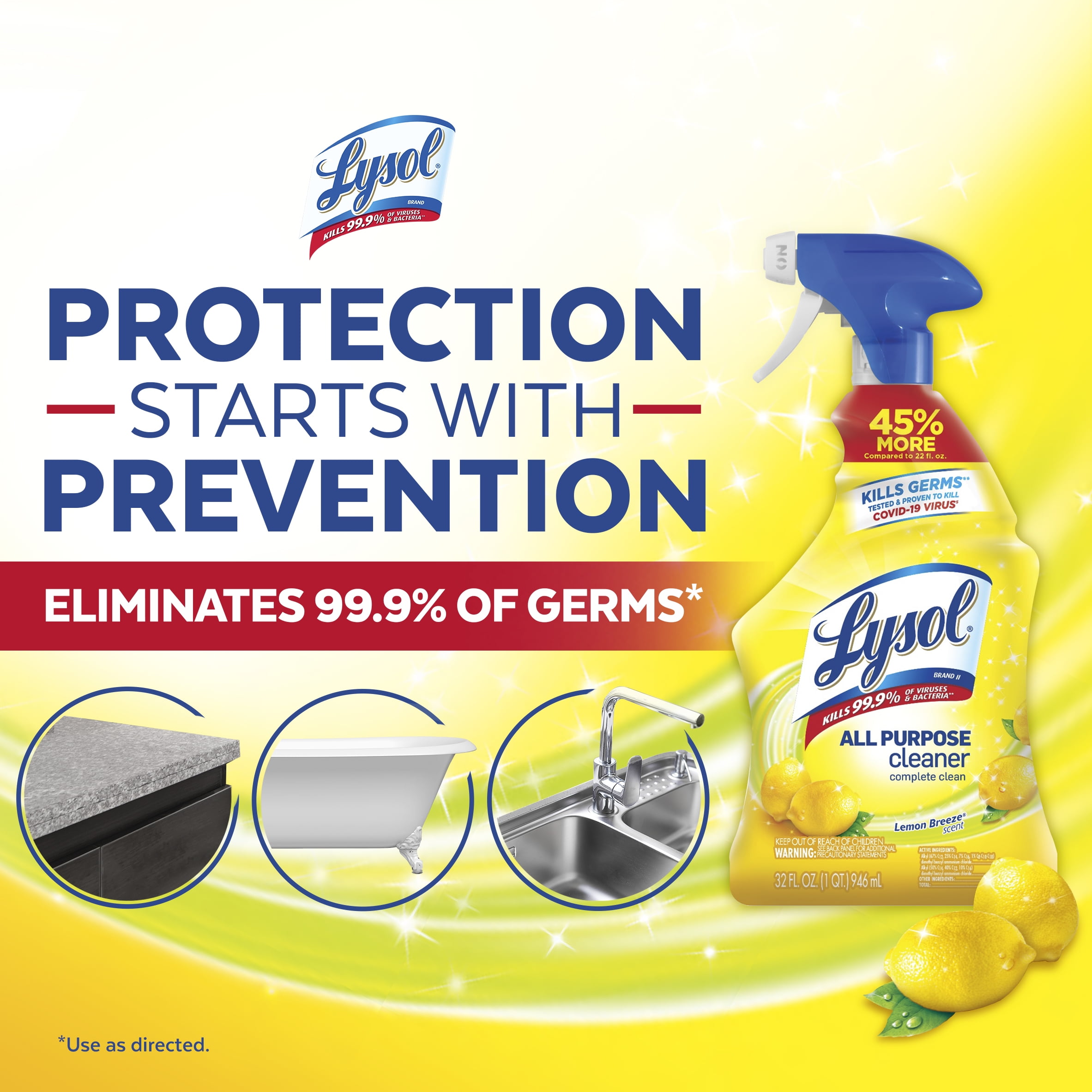 Lysol All Purpose Cleaner Spray, Lemon Breeze 32 Oz (Pack Of 2