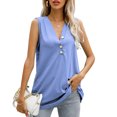 thumbnail image 1 of Moda mujer chaleco de color sólido cuello en V botón sin mangas Casual diario verano camisola Abanopi Azul/XX-grande, 1 of 7