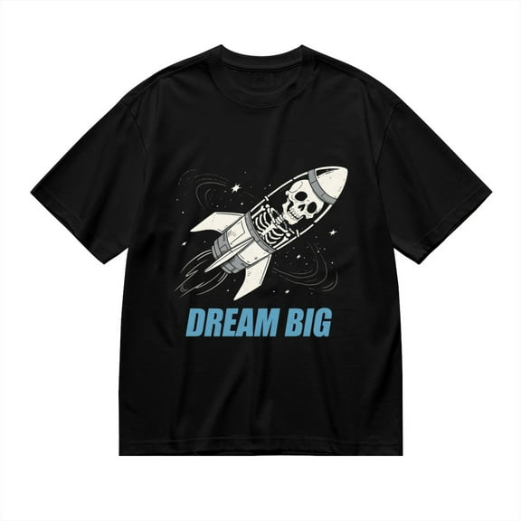 T Shirt for Men, Dream Big, Skull Rocket Print, Vintage Graphic Tees Men, 23931413,S