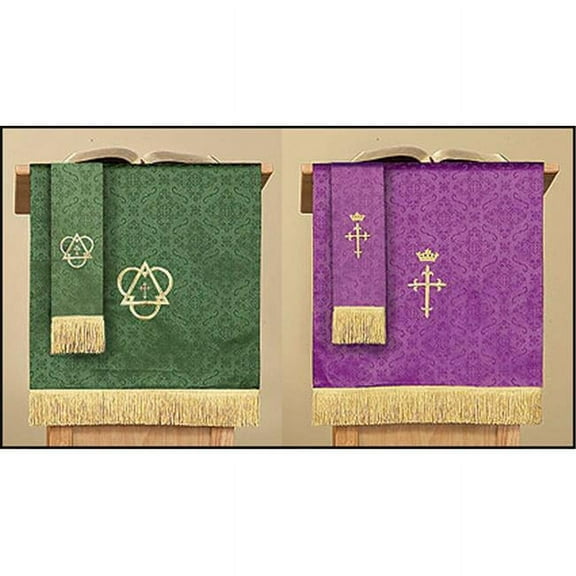 Reversible Purple & Green Jacquard Pulpit Scarf with Cross