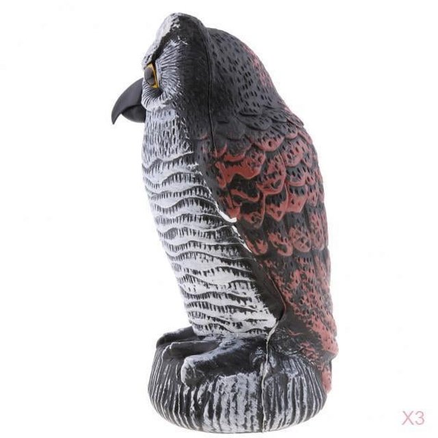 S SERENABLE 3 Pieces Large Owl Hunting Decoy Statue Lawn Garden Scarer Outdoor 3Pcs