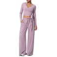 thumbnail image 3 of Women's Soft Fabric Activewear Set Mid Rise Tummy Smoothing with Elastic Waist Functional Side Pockets Perfect for Yoga Gym Workouts or Outdoor Running Versatile JASKFLY Purple M, 3 of 6