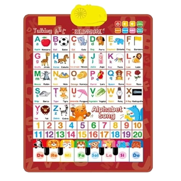 Bilingual Talking Wall Chart for Kids, English & Spanish Interactive Alphabet Wall Chart with ABC Song, Numbers, Animal Words & Piano