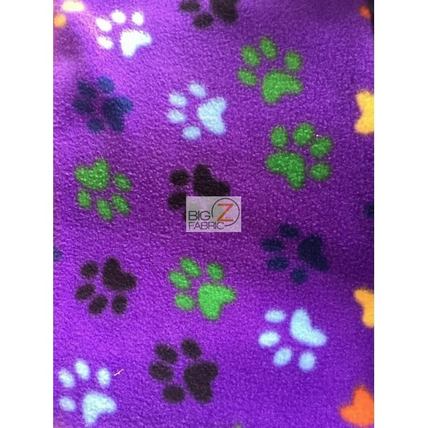Paw Print Polar Fleece Fabric / Purple/Multi Color / Sold By The Yard