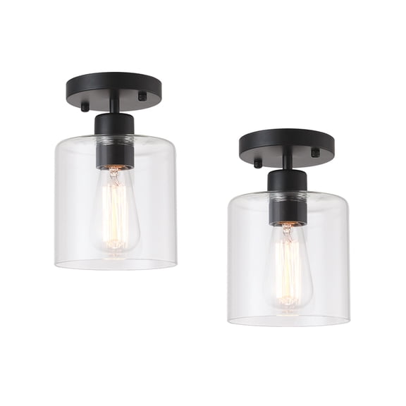 2 Pack Black Modern Semi Flush Mount Ceiling Light,Rustic Ceiling Light Fixture for Closet Hallway Entryway,Hallway Ceiing,Matte Black Finish (6 in)