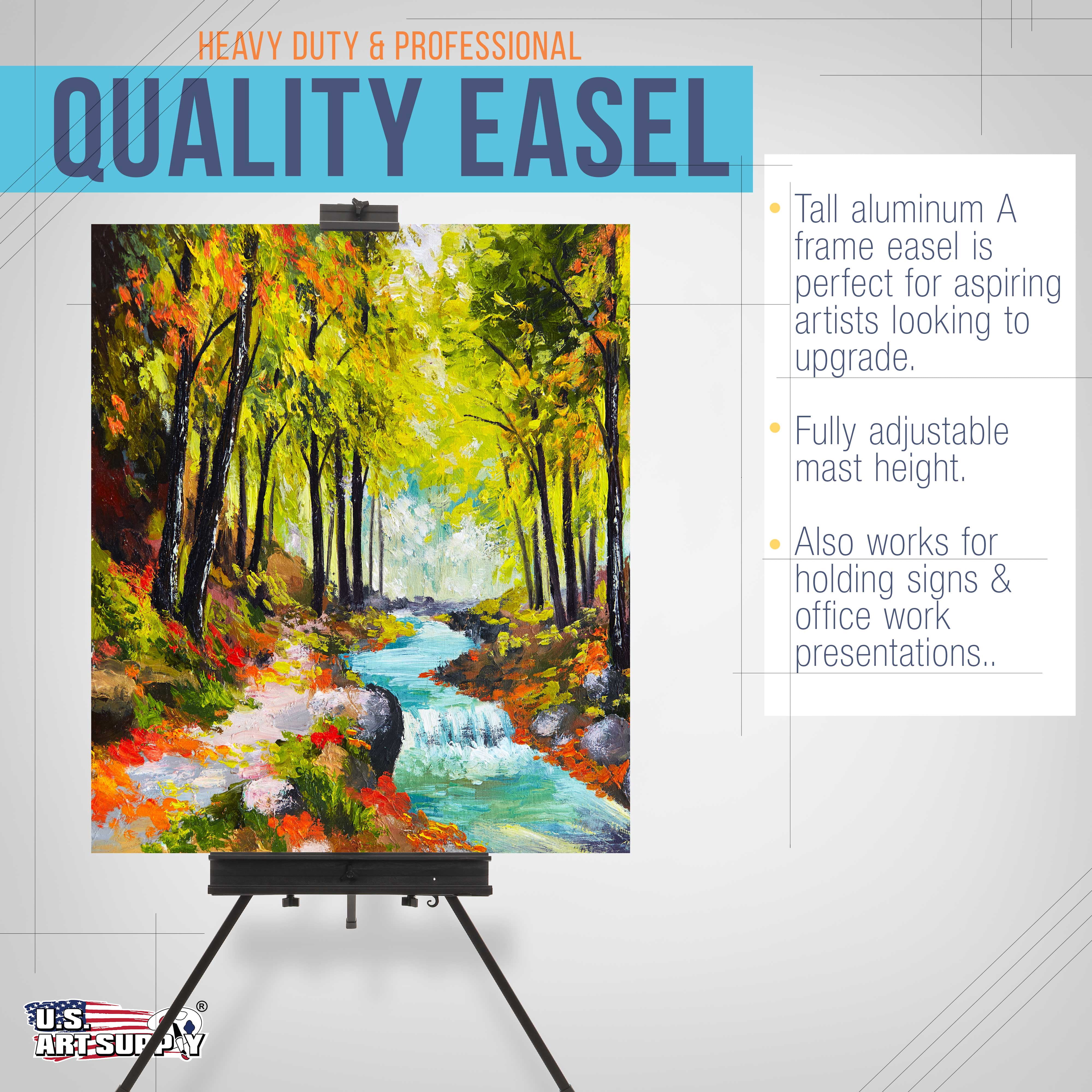 U.S. Art Supply Del Mar 69" High Aluminum Single Mast Artists Studio Easel and Floor Display Stand, Canvas Height To 47"