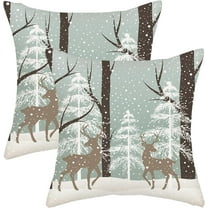 Winter Pillow Covers 20x20 Snowflake Wildlife Deer Decor Throw Pillows Case for Couch White Brown Tree Christmas Indoor Outdoor Decorative Cushion Cases for Sofa Bed Decorations Set of 2