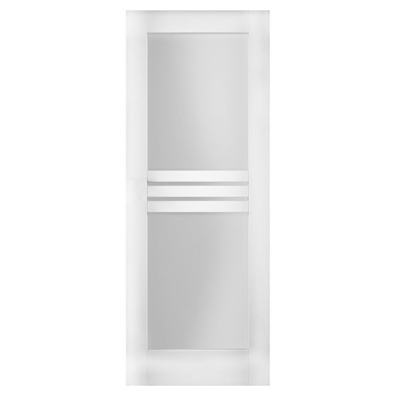 Slab Door Panel Opaque Glass 4 Lites 32 x 84 inches / Mela 7222 White Silk / Modern Finished Doors / Pocket Closet Sliding Barn