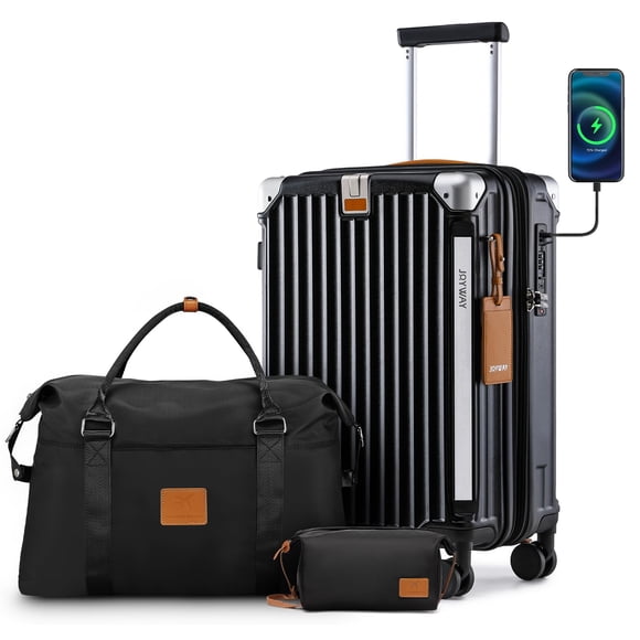 Luggage Joyway Carry On de 20 pulgadas con portavasos y puerto USB, juego de 3 piezas