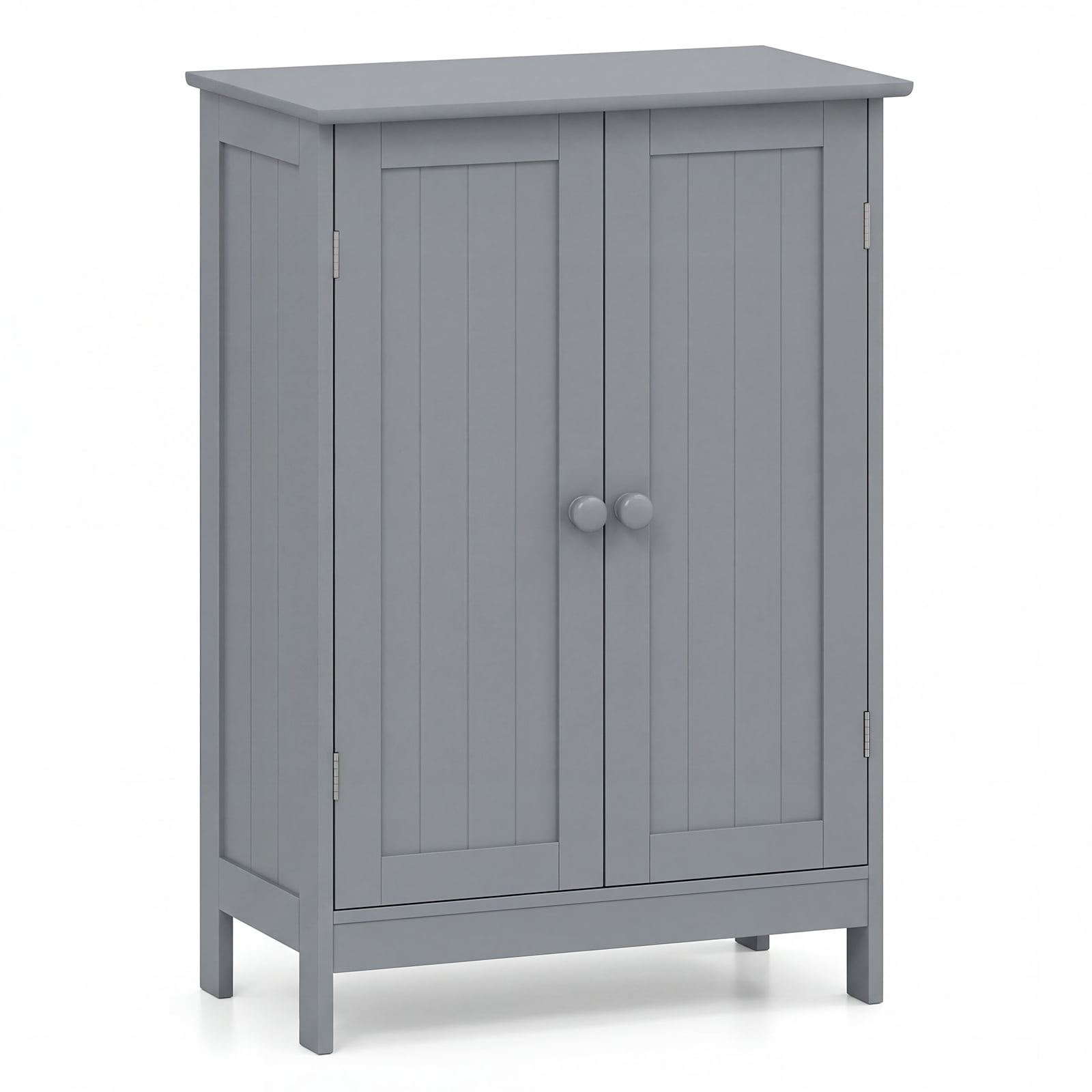 Gymax Bathroom Storage Cabinet Freestanding Wooden Floor Cabinet w/ Double Doors Adjustable Shelf Modern Storage Organizers for Kitchen Living Room Entryway Gray