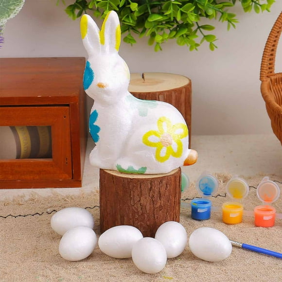 Zhourta DIY Easter Eggs Rabbit Painting White Easter Eggs Dyeable Easter Table Decor Happy Easter Bunnies Foam Ornaments Cute Spring