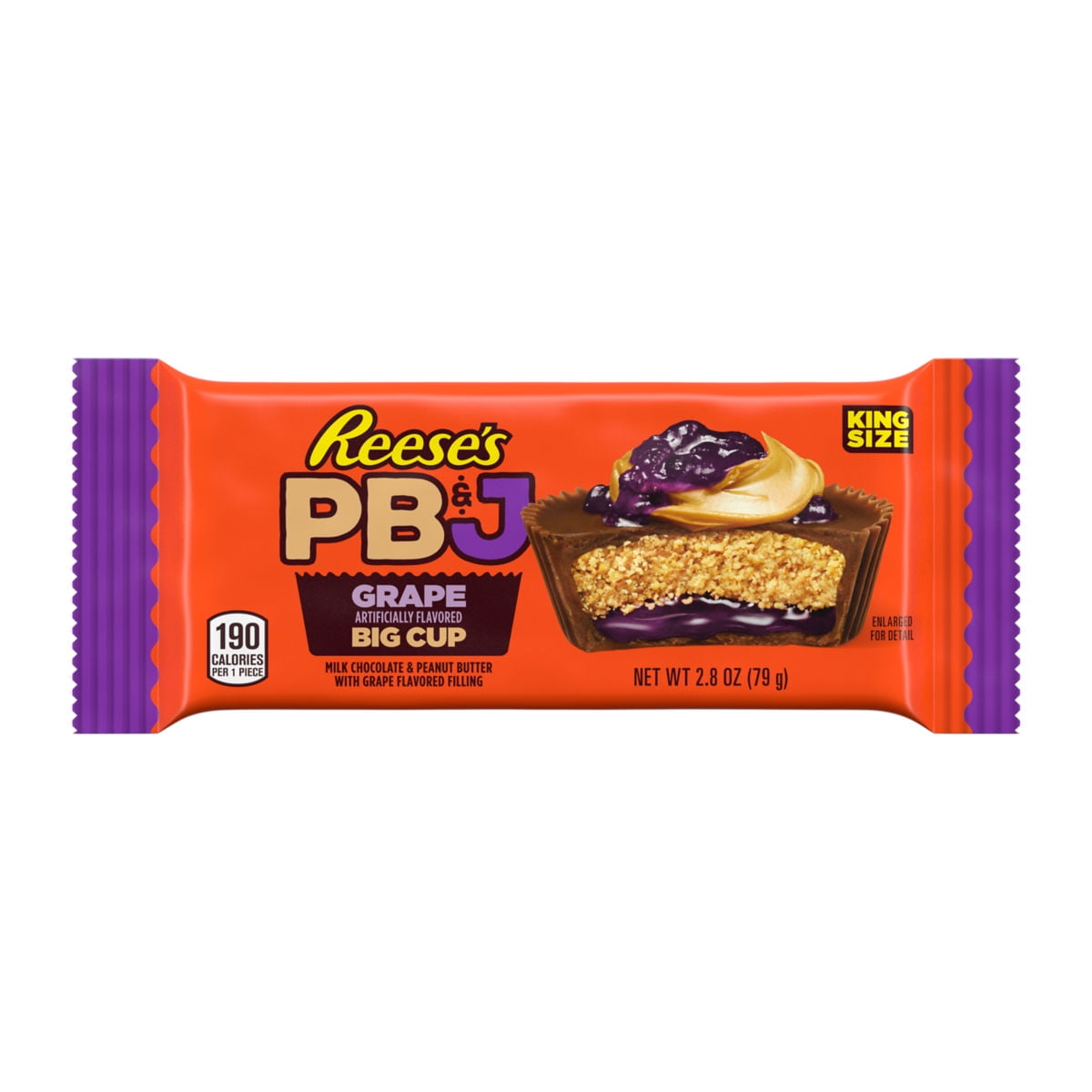 REESE'S Big Cup PB&J Grape Milk Chocolate King Size Peanut Butter Cups Candy Pack, 2.8 oz
