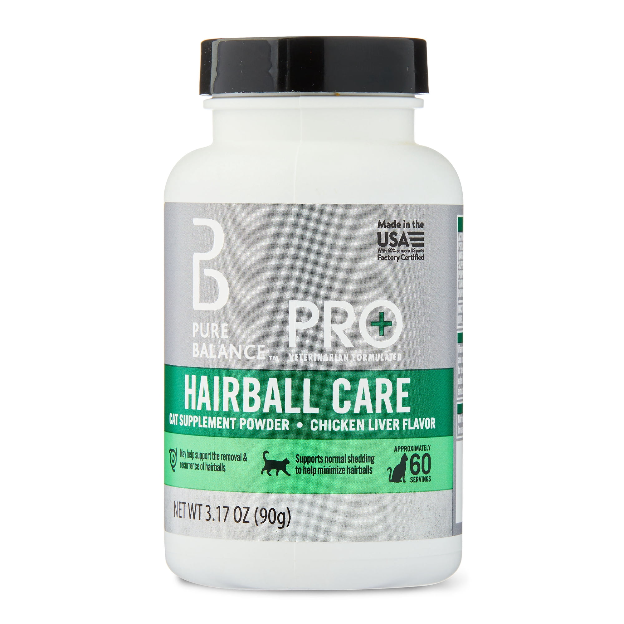 Pure Balance Pro+ Cat Hairball Care Supplement Powder, Chicken Liver Flavor, 3.17 oz, 60 Servings