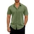 thumbnail image 2 of Sales Prime BiZtdJrK Men's Button Down Shirts Summer Short Sleeve Beach Tops Solid Casual Lapel Blouses Wedding Dress Shirts Green XL, 2 of 7