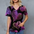 thumbnail image 4 of CCRFTGI Valentine Scrub Tops Women Funny Love Heart Print Nursing Uniform Fashion V-Neck Scrub Shirt Holiday Short Sleeve Medical Workwear with Pockets Dark Purple S, 4 of 4