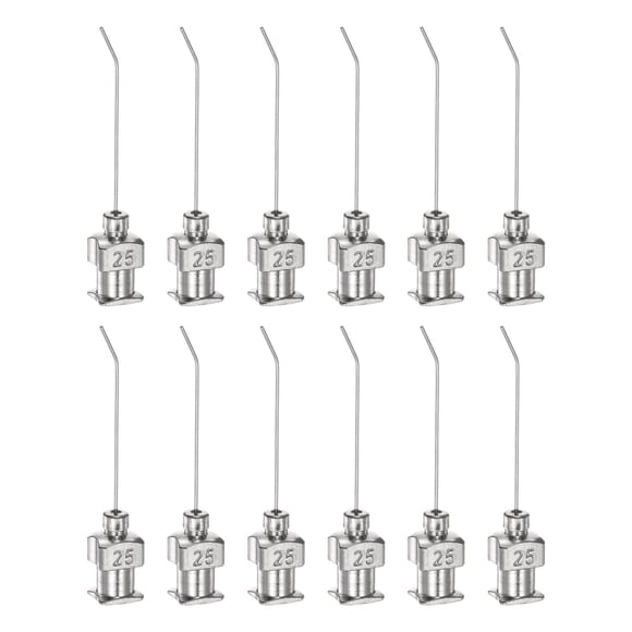 12uds Dispensadoras Agujas, 25 Calibre 1" Inoxidable Acero Romo Punta 45 Grados Dobladas Dispensadoras Agujas para Tinta Cartuchos, Pegamento, Jeringas, Carpintería