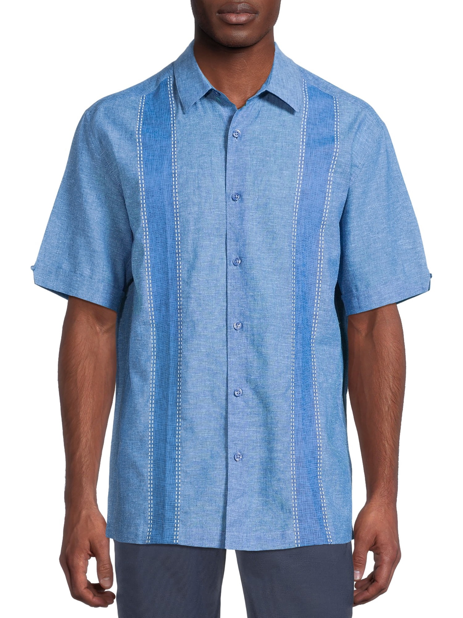 Cafe Luna Men's Button-Front Woven Shirt with Short Sleeves - Walmart.com