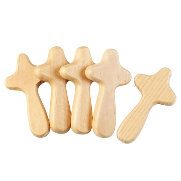 lanema Set of 5 Handheld Wood Crosses for Prayer Religious Christians Pocket Size Holding Crosses Worship Accessories Decors