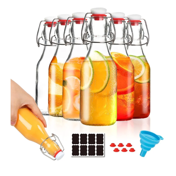 6pz Botellas De Vidrio Con Tapa Abatible 250ml/8oz Xtellar transparente