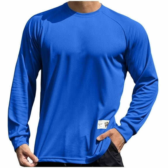 Ecqkame Men's Athletic Shirts Mesh Breathable Quick Dry Loose Crew Neck Long Sleeve Tops Muscle Workout Training T-Shirt Blue XXXL