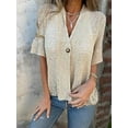 thumbnail image 2 of Hollow V-Neck Single Button Loose Short Sleeves, Women's Crochet Cardigan Blouse, Lace Cardigan for Women, 2 of 5