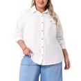 thumbnail image 4 of Camisa de mezclilla de mujer plus size Agnes Orinda de manga larga, con botones y bolsillo, 1X blanca, 4 of 5