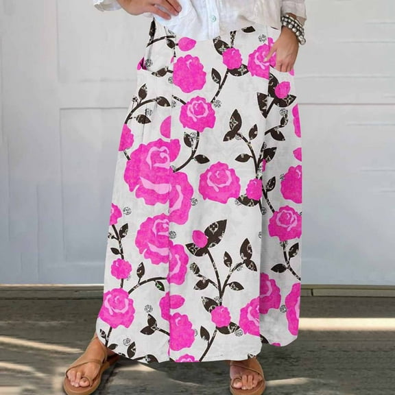 WXLWZYWL Maxi Skirts for Women Ankle Length Skirt Casual Long Skirt High Waisted Maxi Skirt Reg and Plus Size Skirt Long Skirt with Pockets