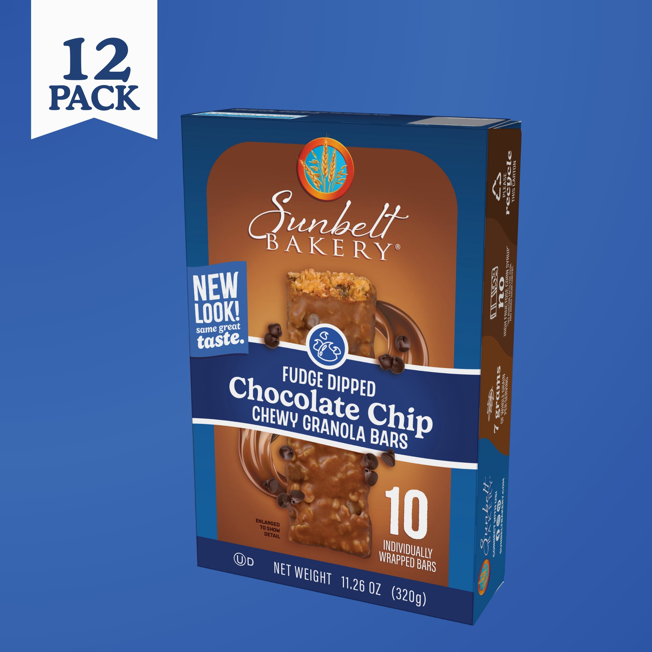 Sunbelt Bakery Fudge Dipped Chocolate Chip Chewy Granola Bars, 120 Bars (12 Boxes), 135.12 oz