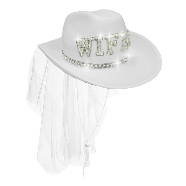 UJNDER Western Cowboy Style Hat Featuring Unique Lettering Design for Stage Performances and Party Celebrations Cowboy Hat White