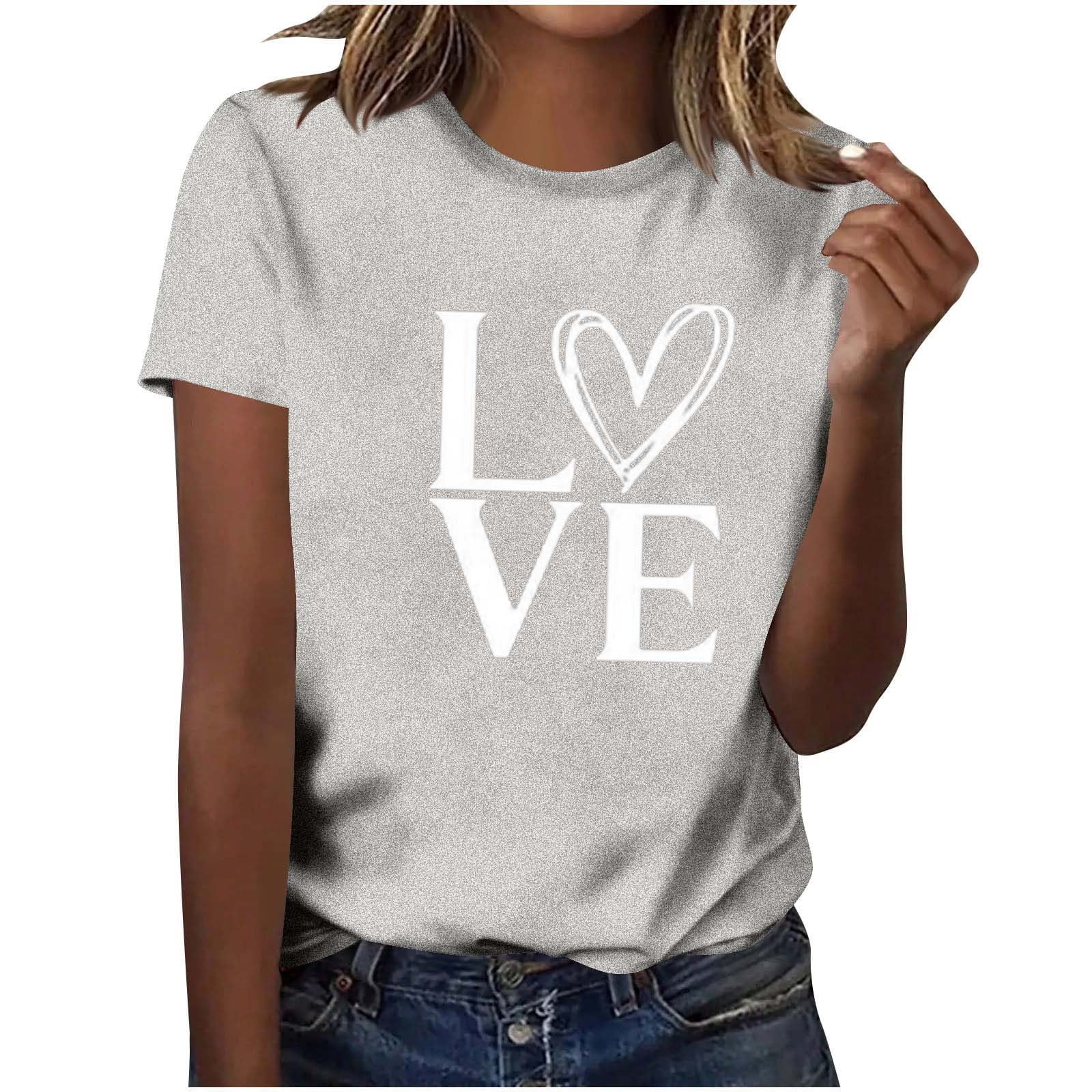 Zwiiyzr Womens Valentines Day Heart Print Tshirt Short Sleeve