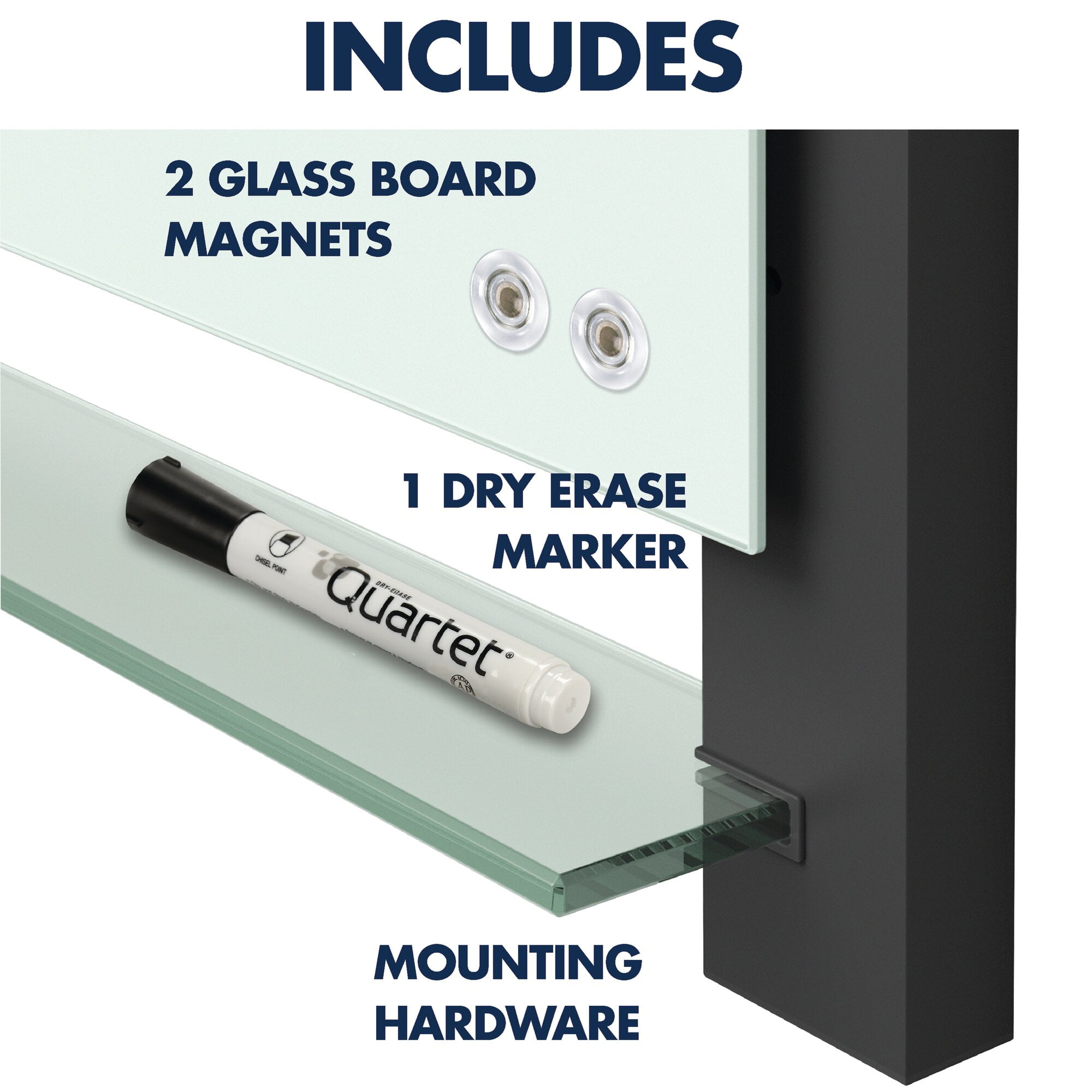 Quartet® Evoque™ Magnetic Unframed Glass Marker Whiteboard, 74" x 42", White/Black