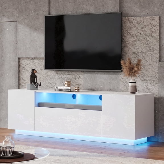 GALAXHERO TV Stand for 65 inch Entertainment Center with LED Lights & Large Storage Cabinet Modern TV Console Stands Table for Living Room Bedroom White