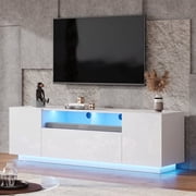 GALAXHERO TV Stand for 65 inch Entertainment Center with LED Lights & Large Storage Cabinet Modern TV Console Stands Table for Living Room Bedroom White