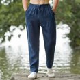 thumbnail image 2 of Pantalones de harén para hombre, holgados, de lino, finos, sueltos, anchos, de verano, nuevos de diseñador, talla grande, tendencia de moda Harajuku, pantalones casuales para hombre, 2 of 5