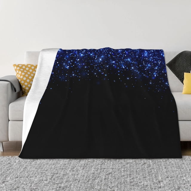 Fotbe Black Blue Glitter Sparkles Manta de Franela con Estampado, Manta Ultrasuave para Cama, Sofá, Auto, Hipoalergénica y Antibolitas-80"x60"