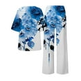 thumbnail image 4 of Women's Comfortable Summer O Neck Loose Short Sleeve Floral Print Top Shirt With Pants Large Size 2 Piece Set Pant Suits for Women Dressy Wedding Chiffon Overlay Jumpsuit Pantsuit for Women Dressy, 4 of 4