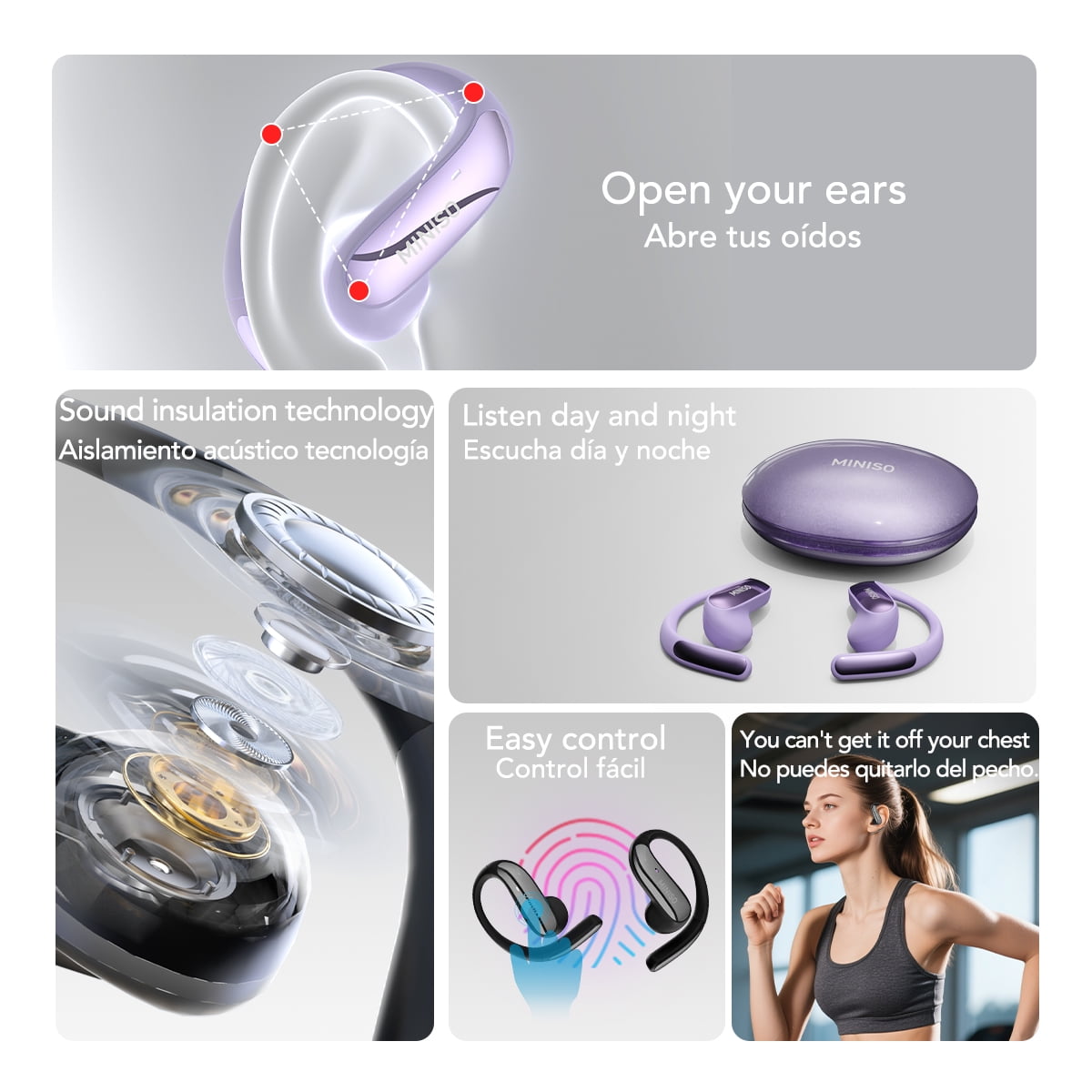 MINISO MS195 AI Translation Eabuds Real Time Open Ear Earbuds Bluetooth Wireless 5.4 AI Headphones IPX5 Waterproof