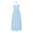 thumbnail image 4 of ClodeEU Women's Cotton V Neck Spaghetti Strap Maxi Dress ,Elegant Casual Long Dress with Backless Lace-Up for Summer Sky Blue,Womens Plus L, 4 of 6