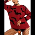 thumbnail image 3 of Suéter de Punto Jacquard de Halloween de Larga para Mujer, Cuello Redondo, para Otoño e Invierno. Rojo XL, 3 of 7