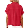 thumbnail image 5 of Endives Womens Button Down Shirt Summer Fashion Linen Shirt for Women Short Sleeve Shirt Casual Blouse Tops Spring Outfits Red, 5 of 7