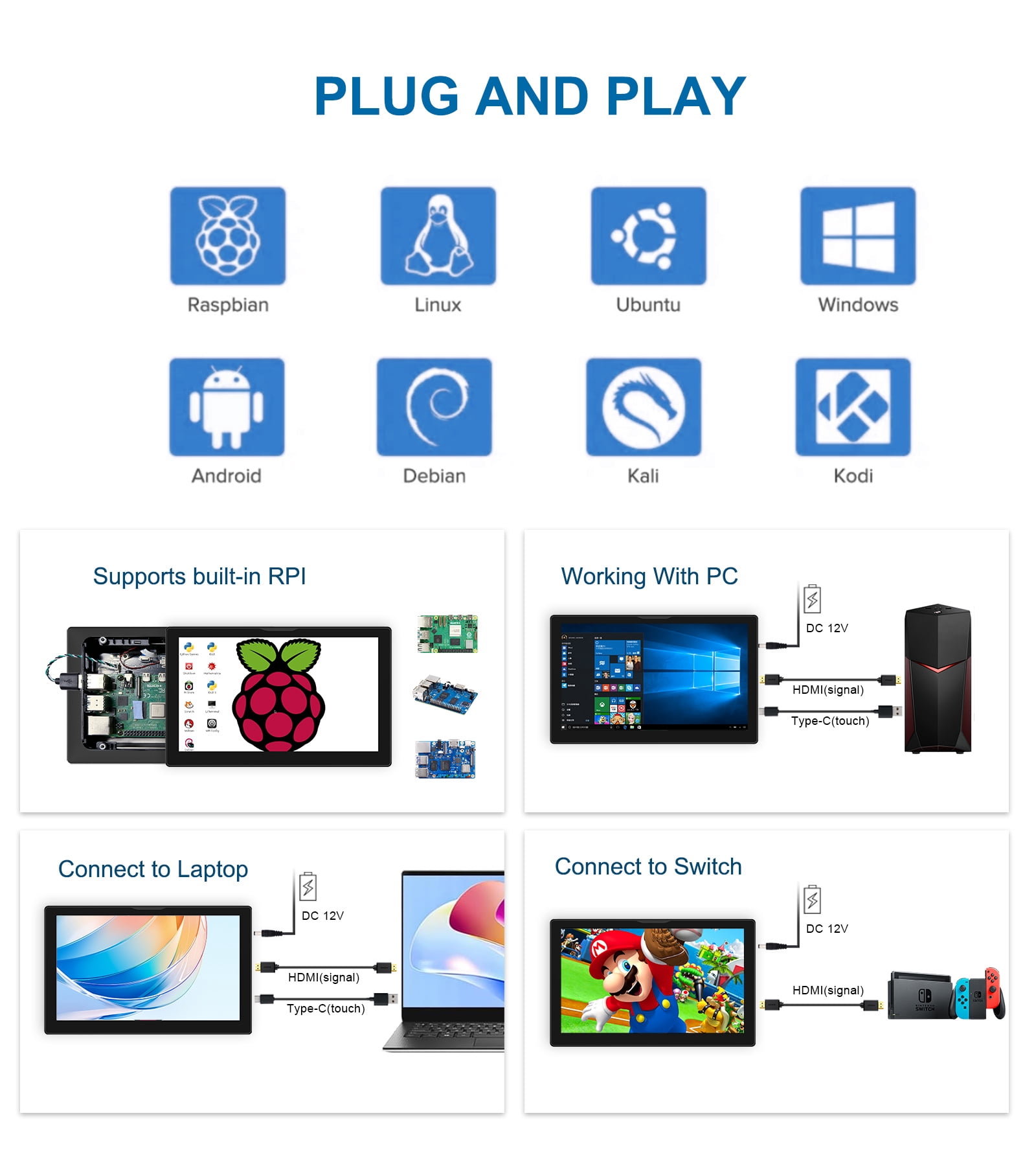 HOWENS 8 inch Touchscreen Monitor, FHD 1280*800 IPS Screen HDMI Monitor Compatible with R Pi 5/4/3/2