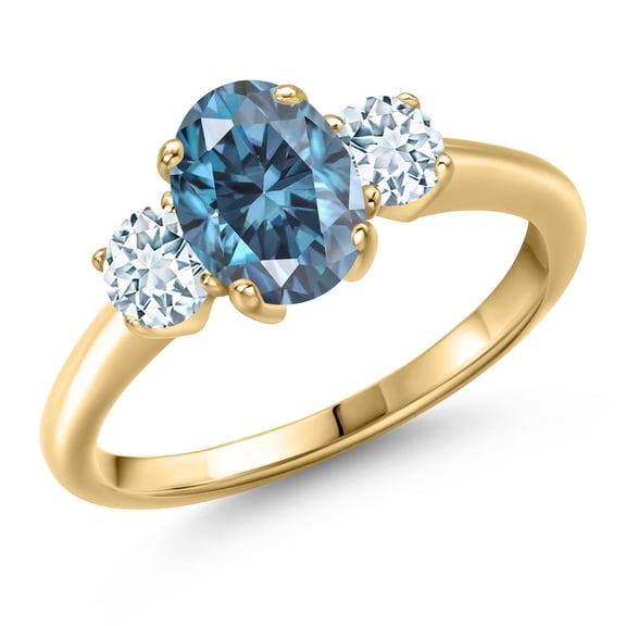 Gem Stone King 10K Yellow Gold Persian Blue Moissanite and Sky Blue Aquamarine Engagement Ring for Women | 1.88 Cttw | Oval 8X6MM | Gemstone Birthstone | Size 5