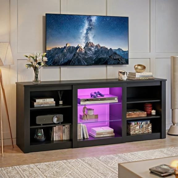 GALAXHERO Modern TV Stand for 65 Inch TV Entertainment Center with Adjustable Open Shelves & LED Lights Sturdy Media Console for Living Room, Bedroom, Gaming Black