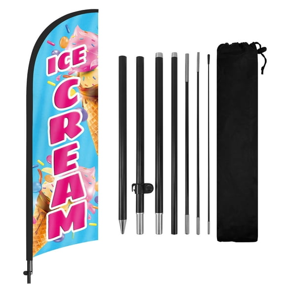 Qsum 7' Ice Cream Decoration Display Outdoor Flag, Weatherproof
