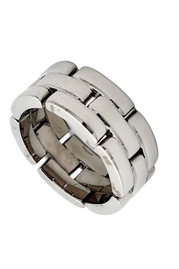 Pre-Owned Cartier Maillon Panthre 3-Row Ring, Size #49, 18K White Gold, 11.8g, Approx. Women's